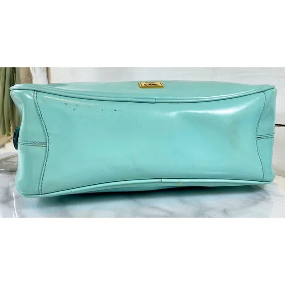 Moschino Couture Tiffany Blue Patent Leather Bowler Bag w/ Crossbody Strap